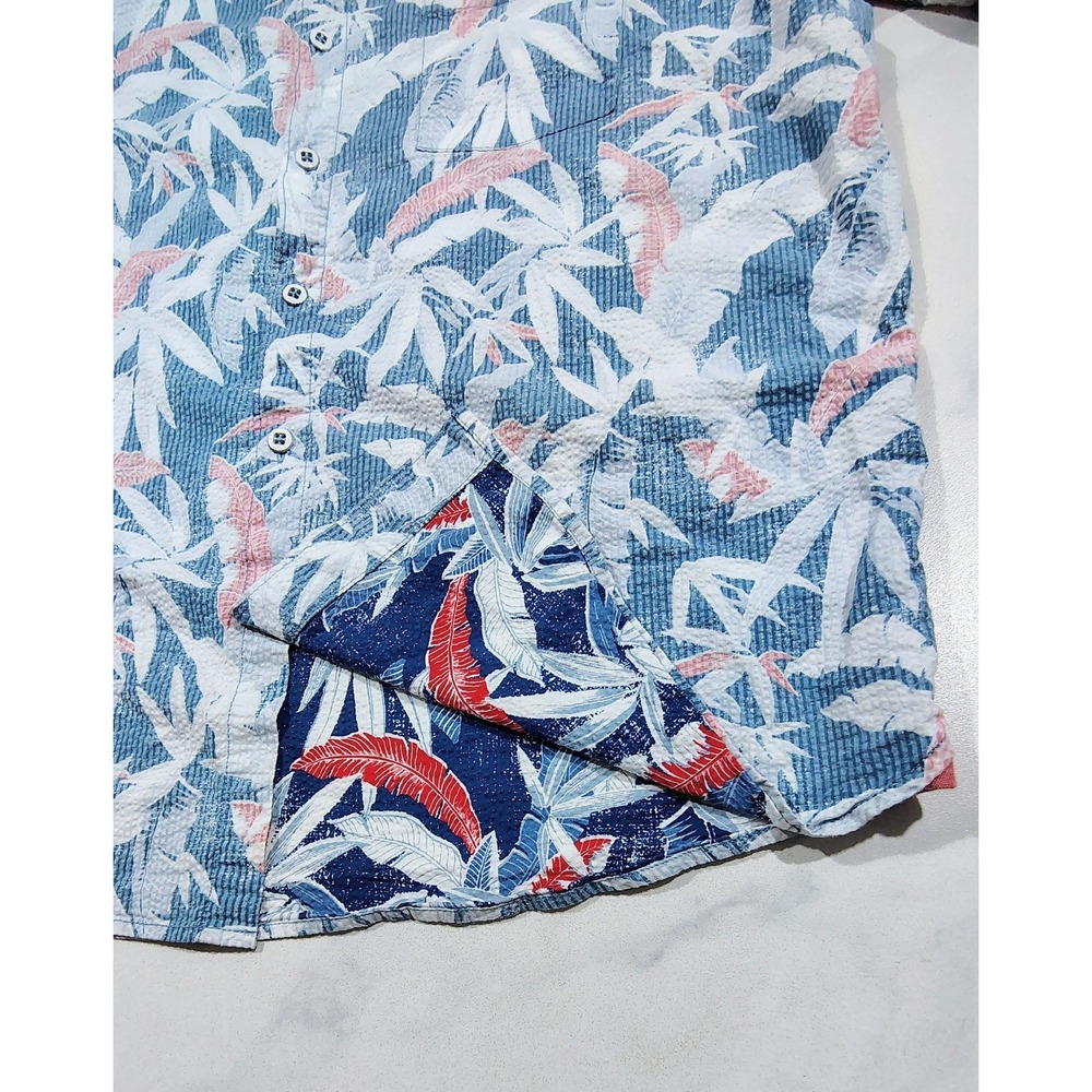 Tommy Bahama Nova Wave Shirt Mens Large Blue Tropical Leaf Cotton Reverse Print - Picture 6 of 11